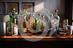 Home Bar: Create a set of images that showcase a sophisticated, well - stocked home bar. Generative AI