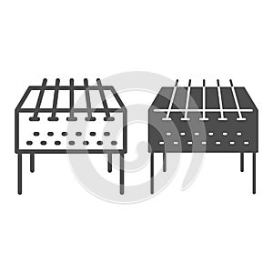 Home barbecue brazier line and solid icon, bbq concept, grill sign on white background, Outdoor barbecue icon in outline