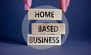 Home-based business symbol. Wooden blocks form the words \'home-based business\'