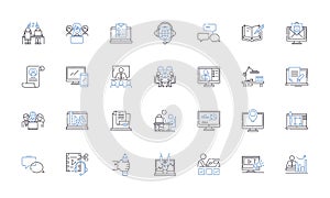 Home-based job line icons collection. Telecommute, Remote, Work-from-home, Online, Freelance, Virtual, Flexible vector