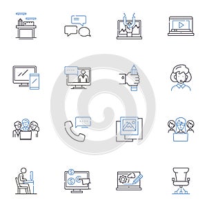 Home-based work line icons collection. Remote, Virtual, Telecommute, Freelance, Online, Digital, Telework vector and
