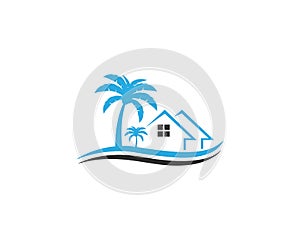 Home Beach Set Holiday And Palm Tree Combination Logo Design