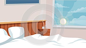 Home Bedroom interior Vector background for cartoon, animation, advertise, campaign