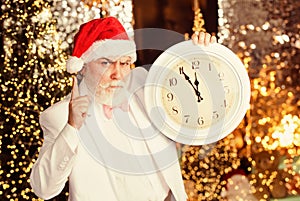 Home is best place in world. clock showing almost midnight. time to celebrate winter holidays. hurry up. Christmas