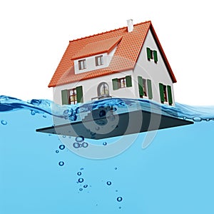 Home on blue water splash isolated