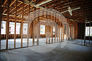 Home or Building Demolition. Remodeling of a Home or Office Building. An empty building with the walls and appliances removed.