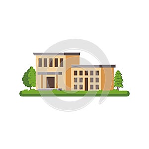 Home - Building with neighborhood illustration