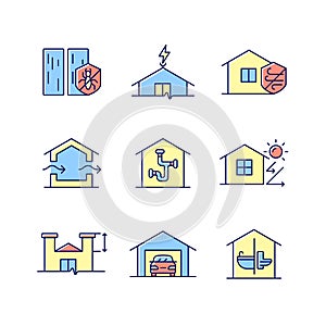 Home building standards RGB color icons set