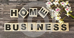 Home business text in vintage style on blocks