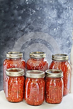 Home Canned Jars of Homemade Salsa