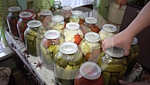 Home canned jars, prepared for the winter.