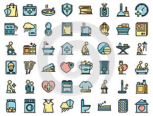 Home care services icons set vector flat