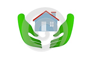 Home care.Vector icon of home and palm.