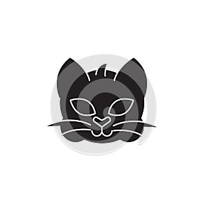 Home cat head black vector concept icon. Home cat head flat illustration, sign