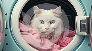 Home Cat in a Washing Machine. Accidental entrapment of cats in front-loading washing