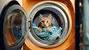 Home Cat in a Washing Machine. Accidental entrapment of cats in front-loading washing