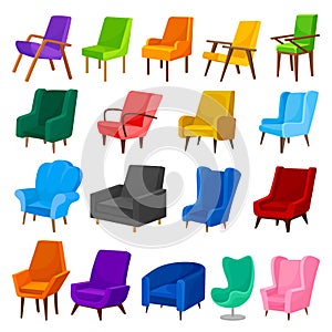 Home Chairs and Upholstered Armchair with Armrest Big Vector Set