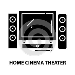 home cinema theater icon, black vector sign with editable strokes, concept illustration