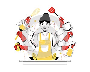 Home cleaning, People do housework. Vector illustration