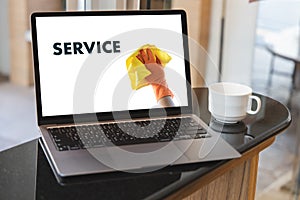 Home cleaning service on laptop cleaning service. Call for professional service cleaning online