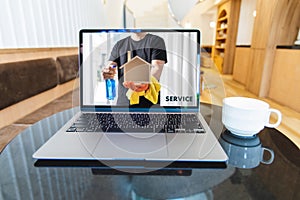 Home cleaning service on laptop cleaning service. Call for professional service cleaning online
