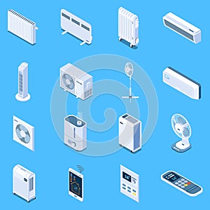 Home Climate Control Isometric Icons