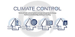 Home climate control system concept. Vector icon set. Warming, heating unit, air conditioners system