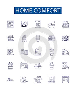 Home comfort line icons signs set. Design collection of Homely, Cozy, Cosy, Relaxing, Comfy, Homey, Serene, Tranquil