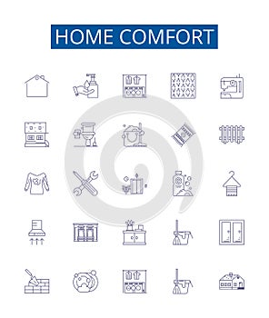 Home comfort line icons signs set. Design collection of Homely, Cozy, Cosy, Relaxing, Comfy, Homey, Serene, Tranquil