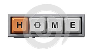 Home.Computer keyboard keys spelling.Flat lay view from above on computer keyboard keys buttons