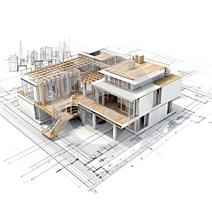 Home construction blueprints, meticulously crafted plans, intricate schematics, and detailed floor layouts. AI Generated photo
