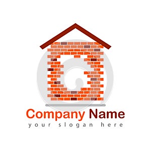 Home construction bricks logo on white