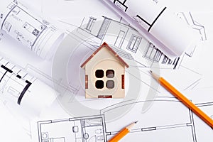 Home construction. Construction scheme. Work plan with dimensions and description. Small house on the construction