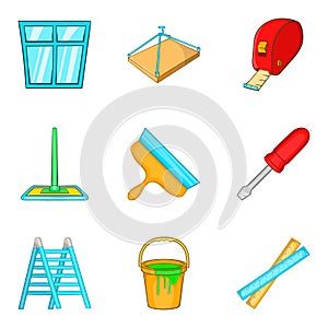 Home construction icons set, cartoon style