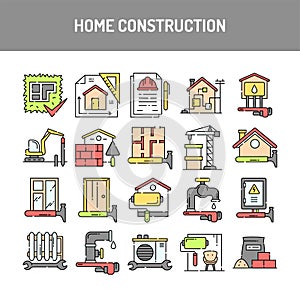 Home construction line icons set. Isolated vector element.