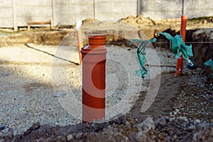 Home construction, sewer pipes under the foundation