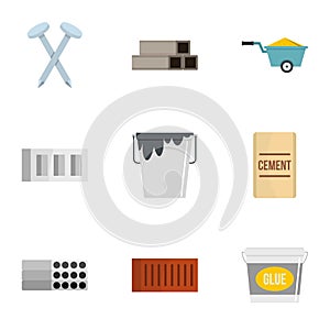 Home construction tool icon set, flat style