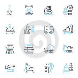 Home constructors linear icons set. Design, Build, Construction, Architecture, Renovation, Remodeling, Customization