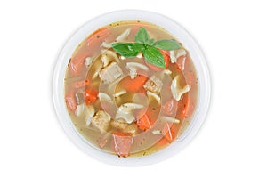 Home Cooked Chicken Noodle Soup Isolated on a White Background with Clipping Path