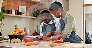 Home, cooking and black family with mother, girl and love with food, bonding together and lunch. Parent, mama or kid