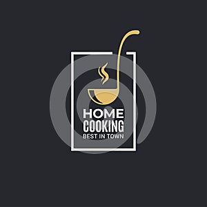Home cooking logo with ladle on black background