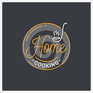 Home cooking logo. Round linear of ladle on black