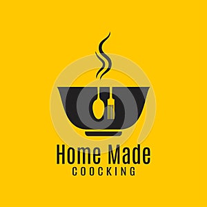 Home cooking logo on yellow in background