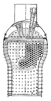 Home Cup and the firebox of the American boiler, vintage engraving