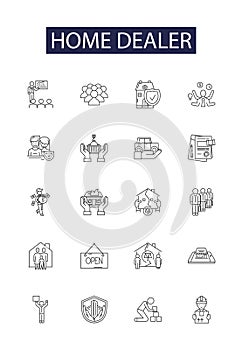 Home dealer line vector icons and signs. Realtor, Broker, Property, Dealer, Housing, Homeowner, Listing, Residence