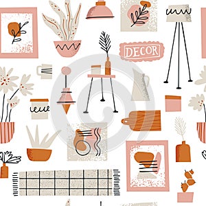 Home decor and accessories seamless pattern