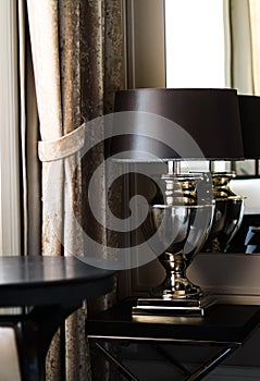 Home decor and interior design, luxury lamp and coffee table in elegant classic styled room, furniture and decoration