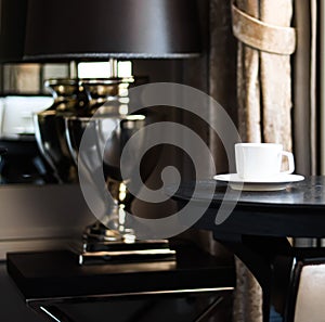 Home decor and interior design, luxury lamp and coffee table in elegant classic styled room, furniture and decoration