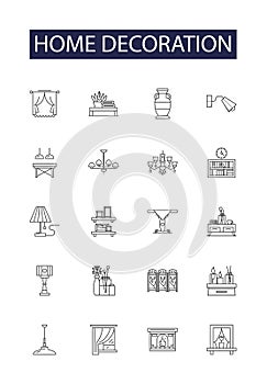 Home decoration line vector icons and signs. Furnishing, Accessorizing, Remodeling, Refurbishing, Redecorating, Styling