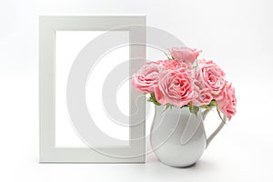 Home decoration, picture frame and cup with roses